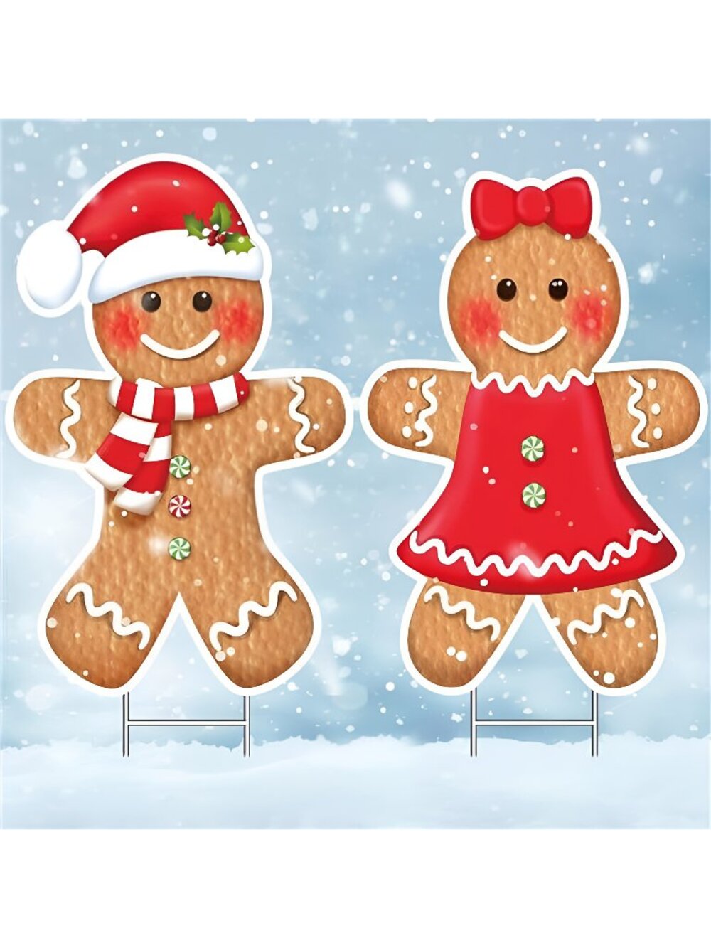 Christmas Gingerbread Boy and Girl Yard Sign Decor, Large Delightful Frost Smile
